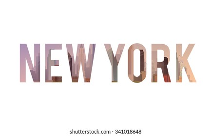 Vector lettering of the urban landscape of New York. Cityscape. Skyline. Flat design.