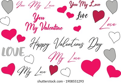 Vector Lettering para el día de San Valentín. Diseño romántico para la tarjeta. Amor y corazones. 