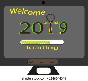 vector lettering welcome 2019 written on computer screen
