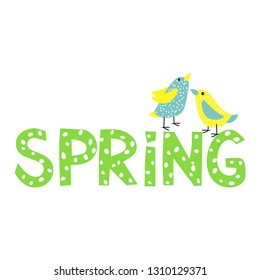 vector lettering word spring cute funny childish birds simple on white