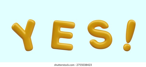 Vector lettering YES with exclamation mark. Affirmative answer, positive result. Concept of approval, loud statement. Golden inscription in realistic style