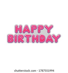Vector Lettering/Typography. Happy birthday text badge with pink/purple rounded bold type on white background. Design element for celebration, greeting cards, poster, banner or print.