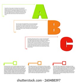 vector letters A, B, C, option items with text