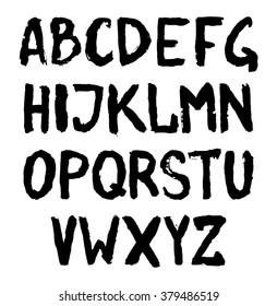 Vector letters of the alphabet, roughly painted with a black brush
