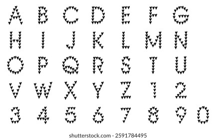 Vector Letters A-Z made of hearts shades, Alphabet made with heart vector silhouette design