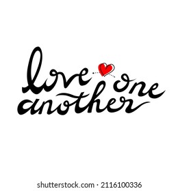 vector letters love one another with red heart isolated a white background, beautiful hand drawn for typhograpy and textile