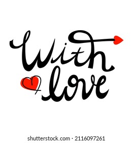vector letters with love with red heart isolated a white background, beautiful hand drawn for typhograpy and textile