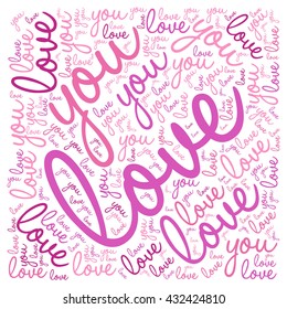 Vector letters "love you" text background, valentine's day