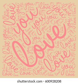 Vector letters "love you" text background, valentine's day.