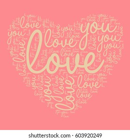 Vector letters "love you" text background, valentine's day.
