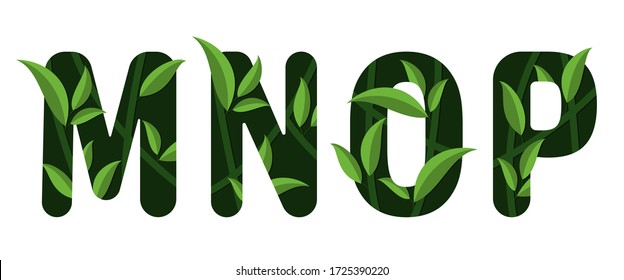 Vektor Buchstaben M N O P des Alphabets. Leaf Design.