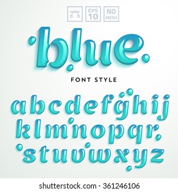 Vector Letters Made Of Blue Jelly Liquid. Latin Alphabet From A To Z. Vivid Realistic Typeface.