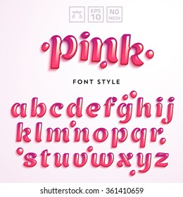 Vector letters made of pink jelly liquid. Latin alphabet from A to Z. Vivid realistic typeface.