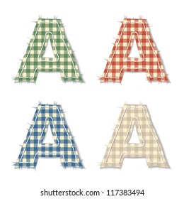 Vector letters and numbers clipped from checkered linen fabric in 4 different colors