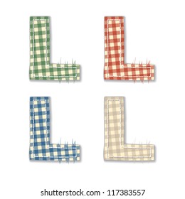 Vector letters and numbers clipped from checkered linen fabric in 4 different colors