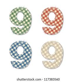 Vector letters and numbers clipped from checkered linen fabric in 4 different colors
