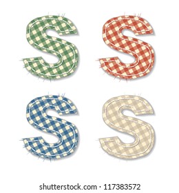 Vector letters and numbers clipped from checkered linen fabric in 4 different colors