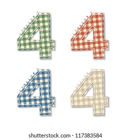 Vector letters and numbers clipped from checkered linen fabric in 4 different colors