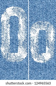 Vector letters and numbers written by white paint on denim background. Backgrounds seamlessly connected in line.