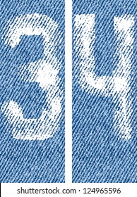 Vector letters and numbers written by white paint on denim background. Backgrounds seamlessly connected in line.