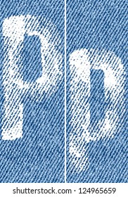 Vector letters and numbers written by white paint on denim background. Backgrounds seamlessly connected in line.