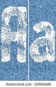 Vector letters and numbers written by white paint on denim background. Backgrounds seamlessly connected in line.