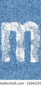 Vector letters and numbers written by white paint on denim background. Backgrounds seamlessly connected in line.