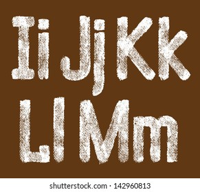 Vector letters and numbers written by white paint on sacking background.