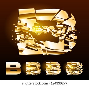 A vector letters set of a broken golden alphabet. Symbol b