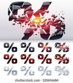 A vector letters set of a collapsing alphabet. 4 states. Symbol percent