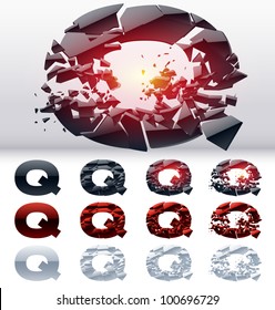 A vector letters set of a collapsing alphabet. 4 states. Symbol Q