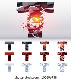 A vector letters set of a collapsing alphabet. 4 states. Symbol T