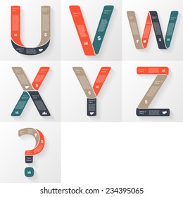 Vector letters U, V, W, X, Y, Z infographics set. Template for font diagram, graph, presentation and chart. Business concept with options, parts, steps or processes. Abstract background.