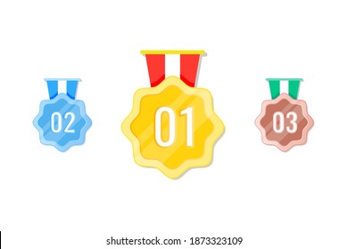 Vector level medal icons set. Collection icon design for the game, UI, banner, design for the app, interface, game development. Level up Award winner cartoon isolated vector star, Game rating medals.