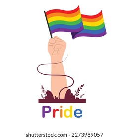 Vector LGBT banner for Happy lgbt PRIDE day vector. Pride month. Rainbow heart and victory hand with rainbow bracelet. LGBTQ flag. 