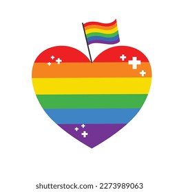 Vector LGBT banner for Happy lgbt PRIDE day vector. Pride month. Rainbow heart and victory hand with rainbow bracelet. LGBTQ flag. 