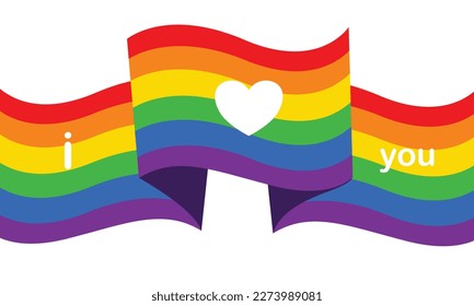 Vector LGBT banner for Happy lgbt PRIDE day vector. Pride month. Rainbow heart and victory hand with rainbow bracelet. LGBTQ flag. 