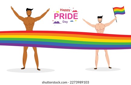 Vector LGBT banner for Happy lgbt PRIDE day vector. Pride month. Rainbow heart and victory hand with rainbow bracelet. LGBTQ flag. 