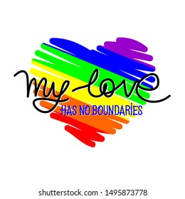 VECTOR LGBT FLAG IN THE FORM OF A HEART WITH AN INSCRIPTION