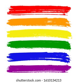 Vector lgbt flag paint strokes. Paint strokes in rainbow colors.