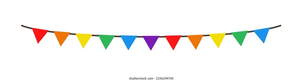 Vector LGBT garland of flags. Colorful rainbow bunting. Triangles. Pride month. LGBTQ Plus.