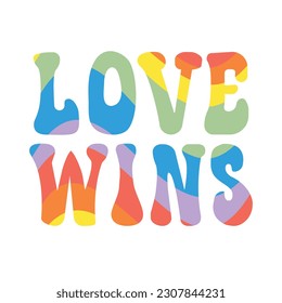 Vector lgbt groovy love wins lettering isolated on white background