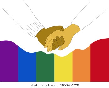Vector of Lgbt holding hands, drawing of two hand touch of love and color sign of LGBT.