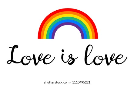 Vector Lgbt Lesbian Gay Pride Trans Poster Card Banner With Love Is Love Lettering And Rainbow Isolated On White Background