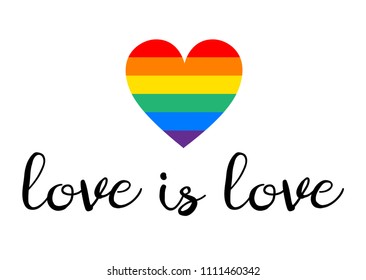 vector lgbt lesbian heart gay pride trans poster card banner with love is love lettering and rainbow isolated on white background