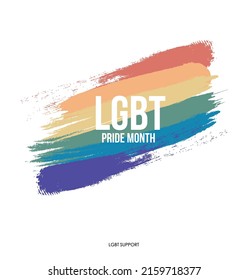 Vector LGBT logo. Rainbow print. Broken line. A smear of paint. Support LGBT. Happy pride month.