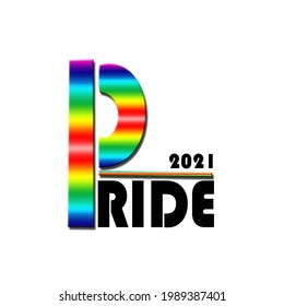 Vector LGBT pride logo design. Creative text design with rainbow color elements for the month of Pride 2021 in the style of minimalism.