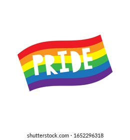 Bandera arco iris Lgbt vectorial. Concepto de la divulgación pública. Mensaje de libertad de expresión con la palabra "orgullo".    Manifestación de orientación sexual diferente. Pegatina colorida