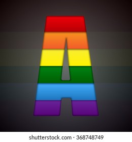 Vector lgbt symbol letter - A. Pride font shape of colored, multicolor, colour pieces, parts, tiles. Rainbow type, alphabet, font. Creative toy children of flag lgbt community. Education symbol.