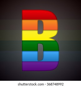 Vector lgbt symbol letter - B. Pride font shape of colored, multicolor, colour pieces, parts, tiles. Rainbow type, alphabet, font. Creative toy children of flag lgbt community. Education symbol.